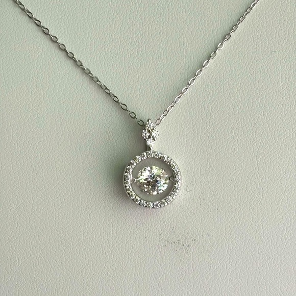 1 cttw Moissanite Halo Pendant Necklace - Picture 2 of 4